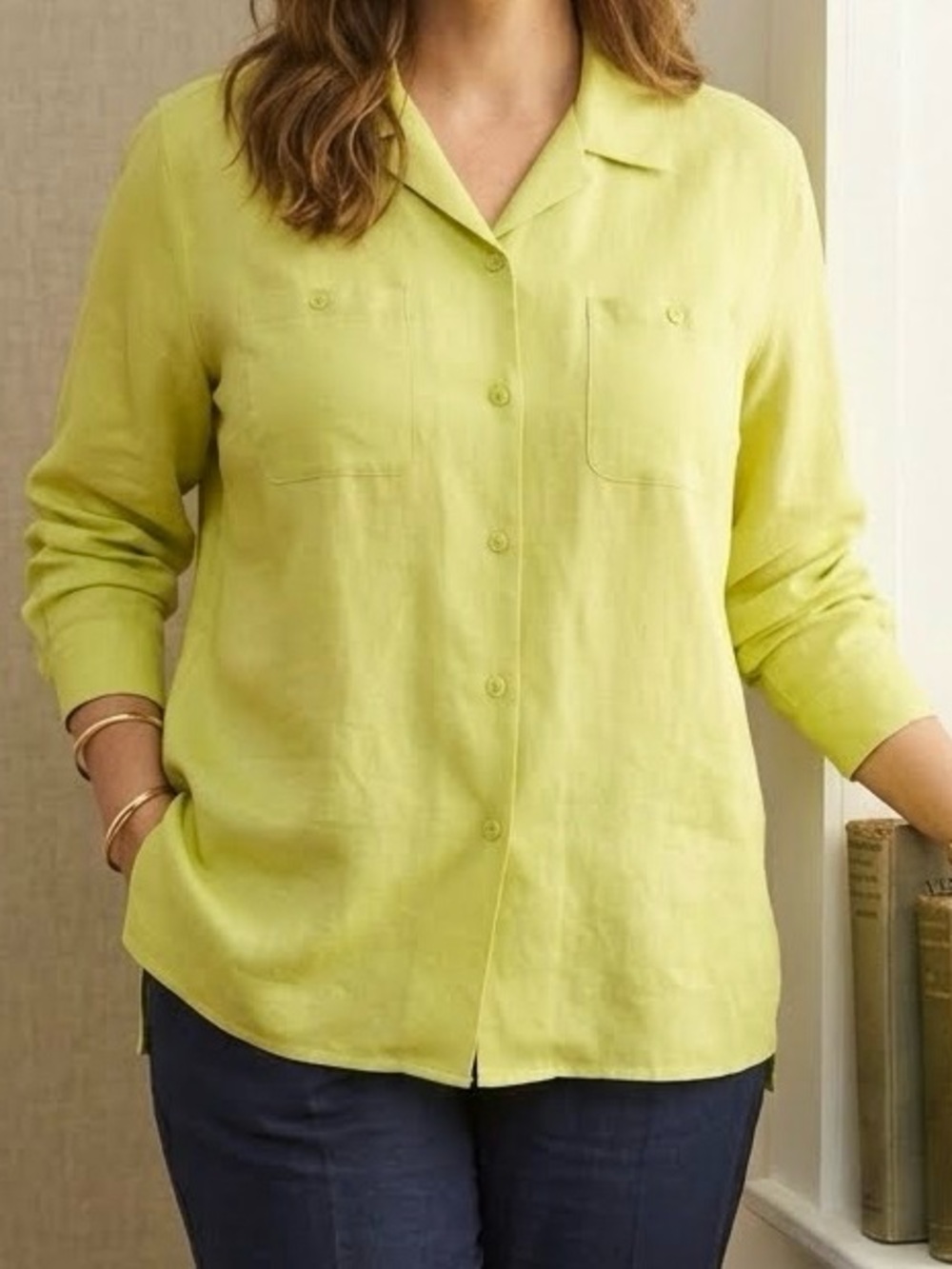 Crazy Horse Liz Claiborne Button Up Shirt Green Ramie Rayon Blouse vintage large